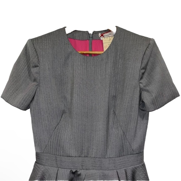 ALEXANDER MCQUEEN Gray Pink Herringbone Wool Silk Peplum Dress Sz 6 NWT SS20 - Picture 7 of 15